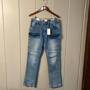 Forever 21 Cargo Denim Jeans Size 30 Mid Rise Bootcut NWTS